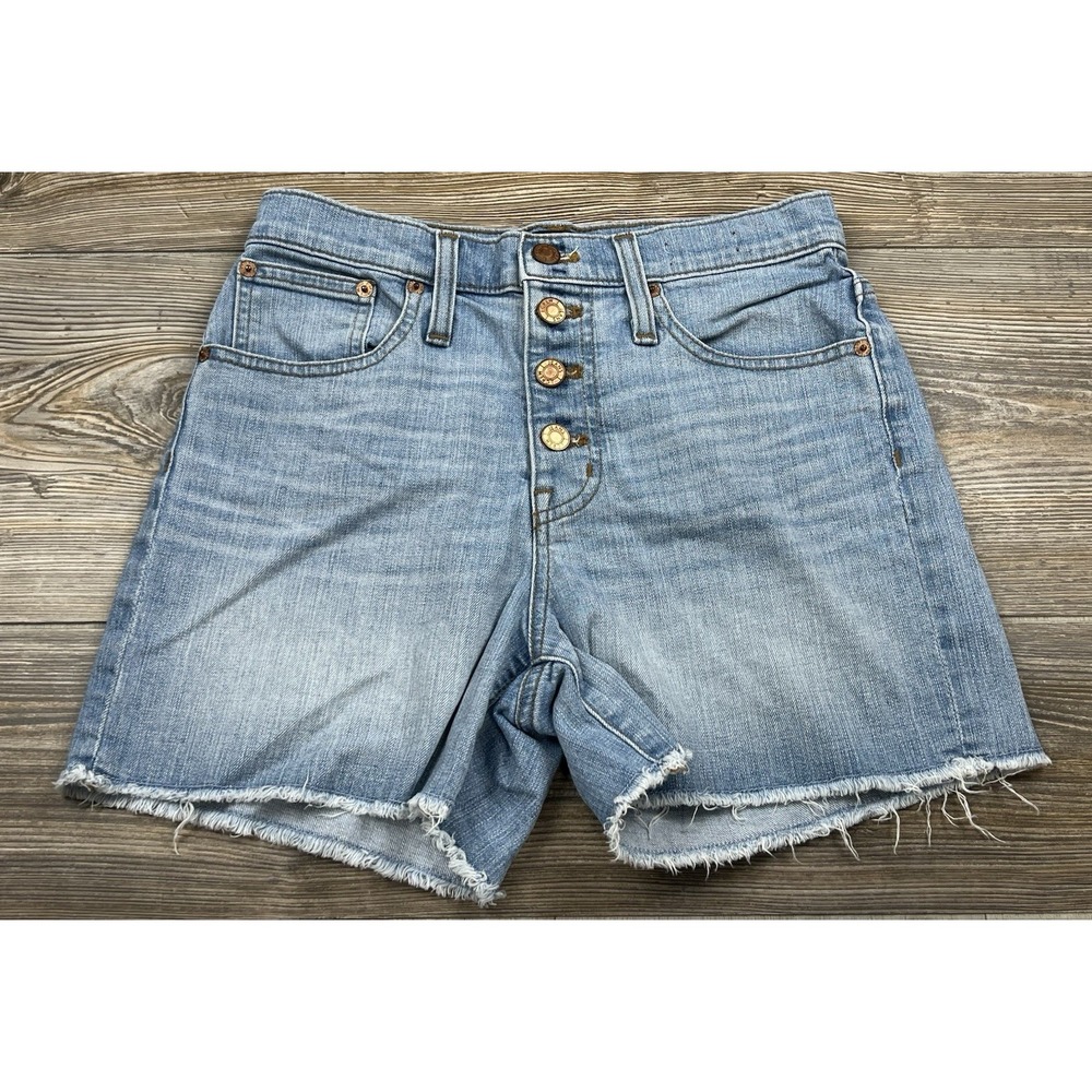 J Crew Women's High-Rise Denim Shorts Button Fly Raw‎ Hem Light Wash Size 25